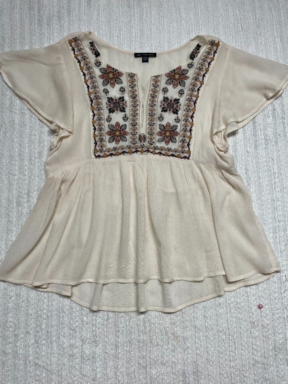 American Eagle Outfitters Boho Babydoll Peplum with embroidered yoke size M
